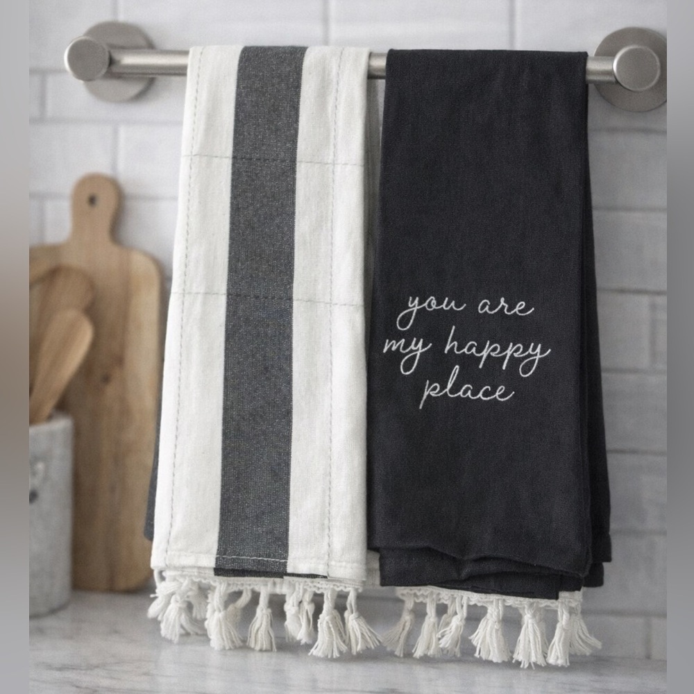 NWT You Are My Happy Place Bar Towels Set of 2 Black White